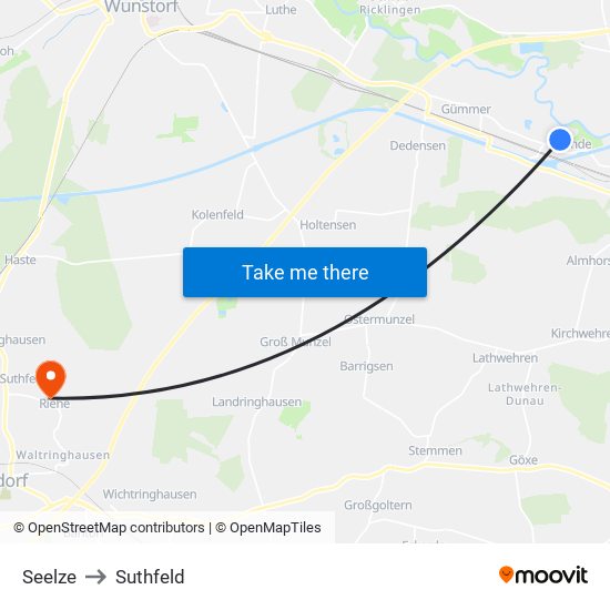 Seelze to Suthfeld map