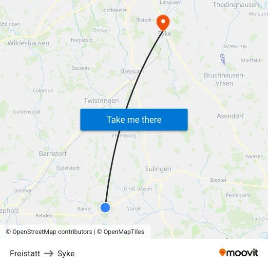 Freistatt to Syke map