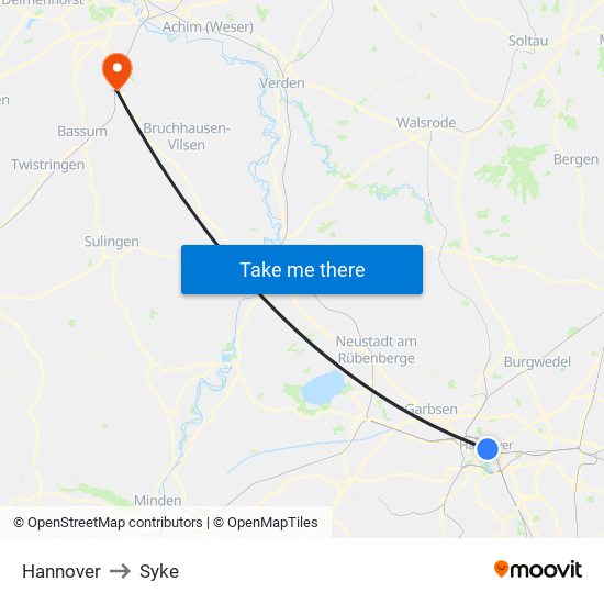 Hannover to Syke map