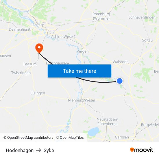 Hodenhagen to Syke map