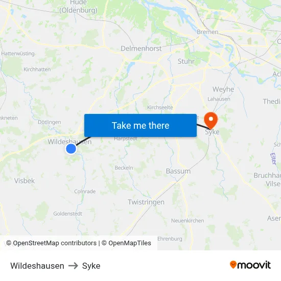 Wildeshausen to Syke map
