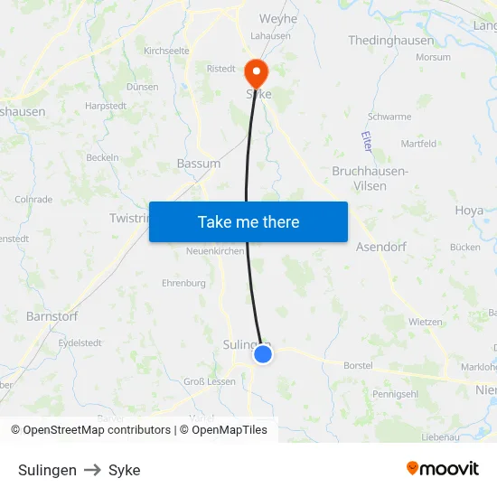 Sulingen to Syke map