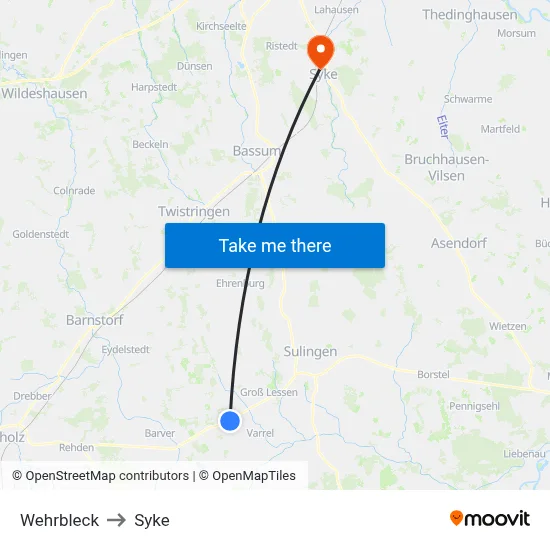 Wehrbleck to Syke map