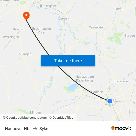 Hannover Hbf to Syke map