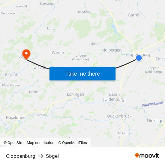 Cloppenburg to Sögel map