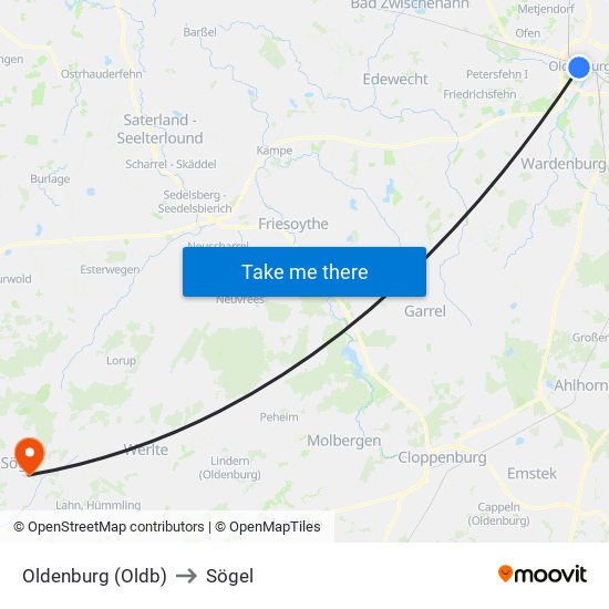 Oldenburg (Oldb) to Sögel map