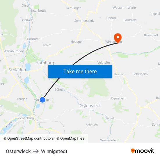 Osterwieck to Winnigstedt map