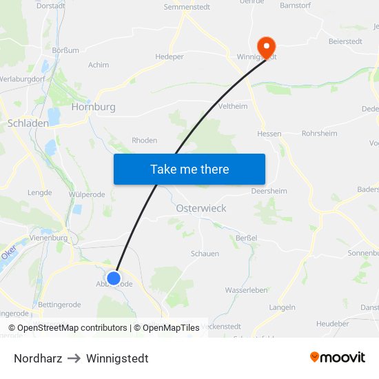Nordharz to Winnigstedt map