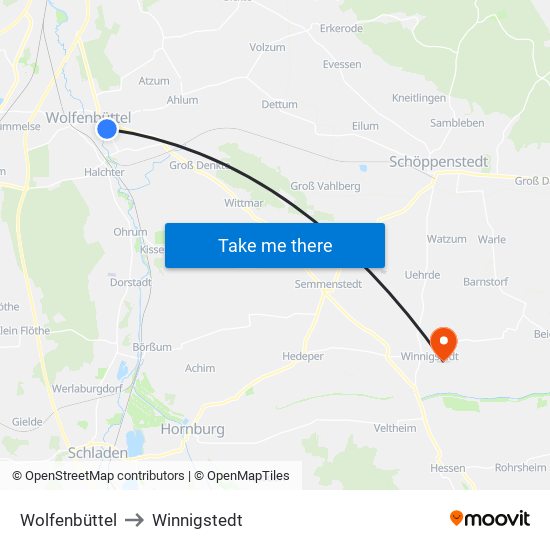 Wolfenbüttel to Winnigstedt map