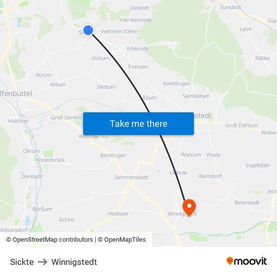 Sickte to Winnigstedt map