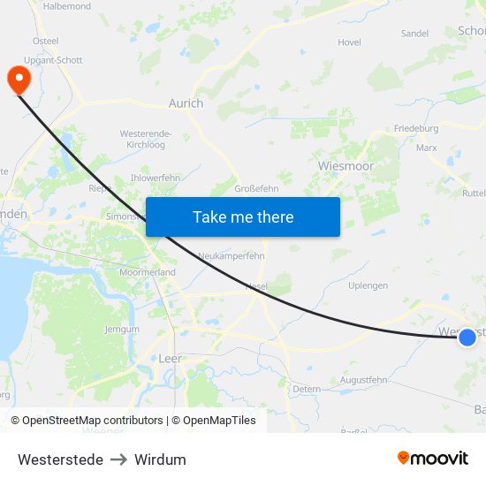 Westerstede to Wirdum map