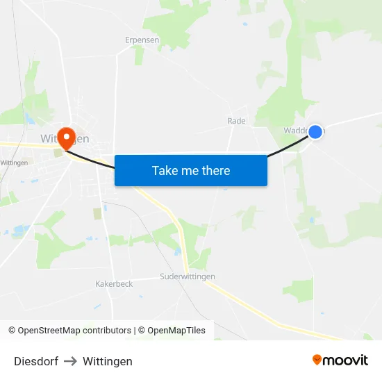 Diesdorf to Wittingen map