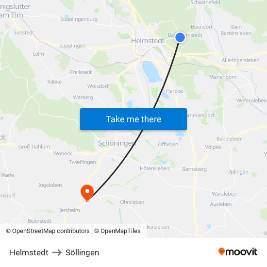 Helmstedt to Söllingen map