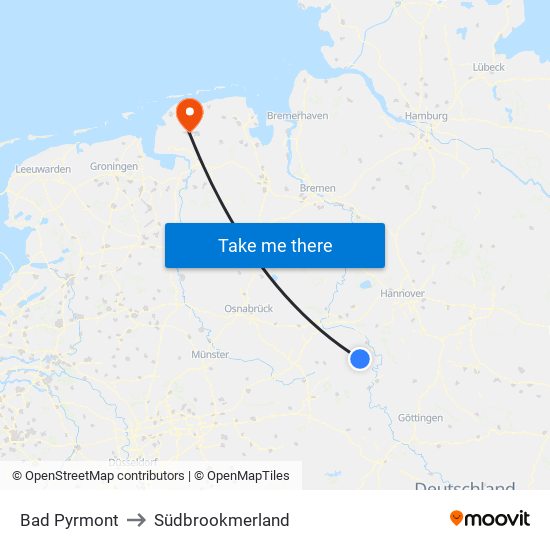 Bad Pyrmont to Südbrookmerland map