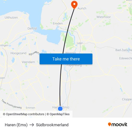 Haren (Ems) to Südbrookmerland map