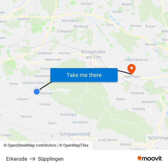 Erkerode to Süpplingen map