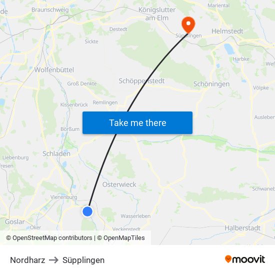 Nordharz to Süpplingen map