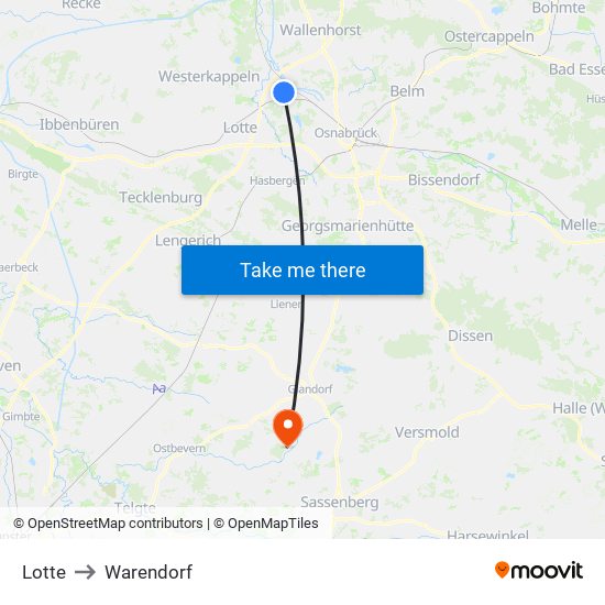 Lotte to Warendorf map