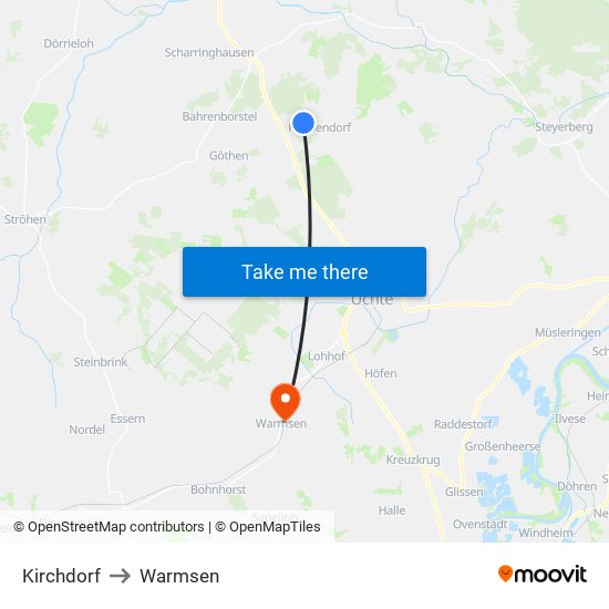 Kirchdorf to Warmsen map