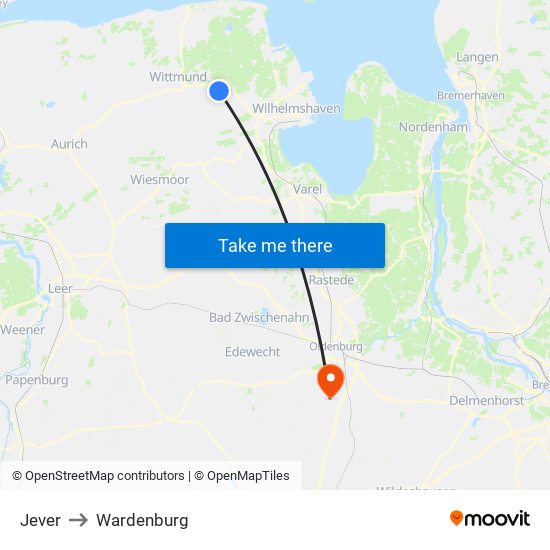 Jever to Wardenburg map