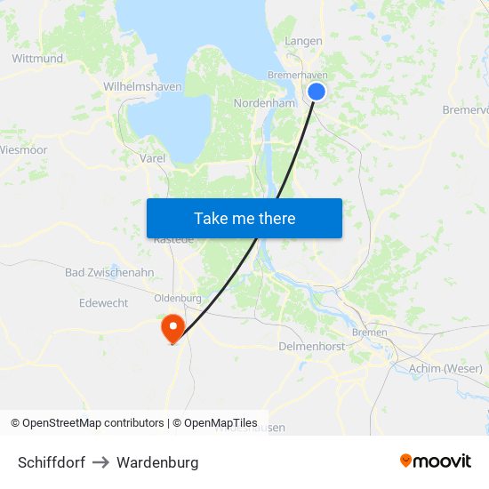 Schiffdorf to Wardenburg map