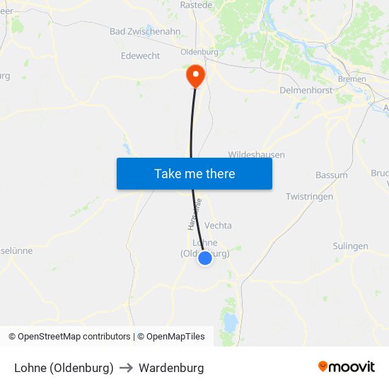 Lohne (Oldenburg) to Wardenburg map