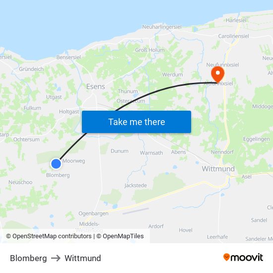Blomberg to Wittmund map