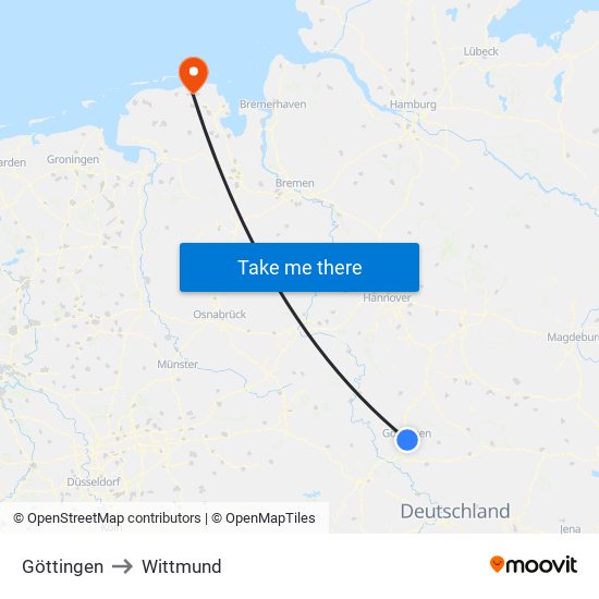 Göttingen to Wittmund map