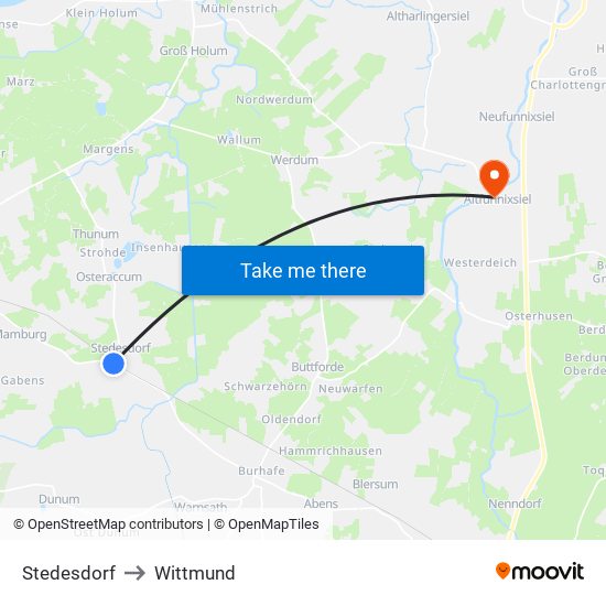 Stedesdorf to Wittmund map