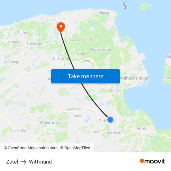 Zetel to Wittmund map