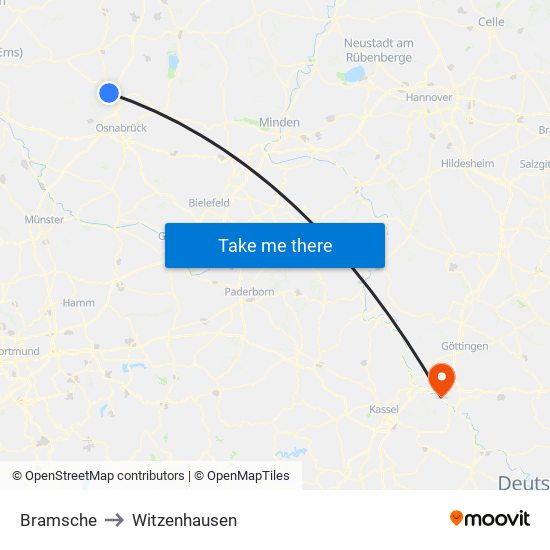 Bramsche to Witzenhausen map