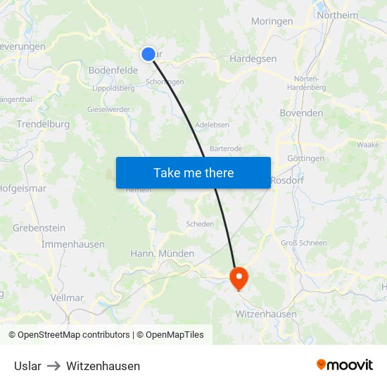 Uslar to Witzenhausen map