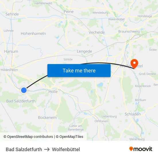 Bad Salzdetfurth to Wolfenbüttel map