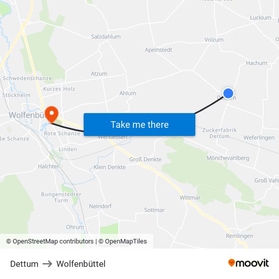 Dettum to Wolfenbüttel map