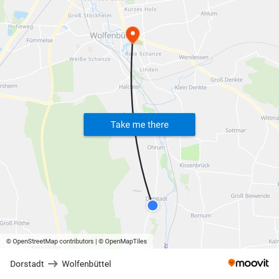Dorstadt to Wolfenbüttel map