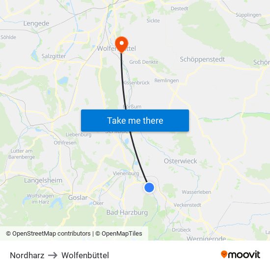 Nordharz to Wolfenbüttel map
