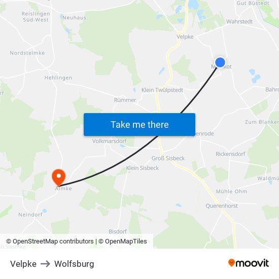 Velpke to Wolfsburg map