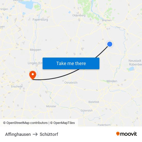 Affinghausen to Schüttorf map