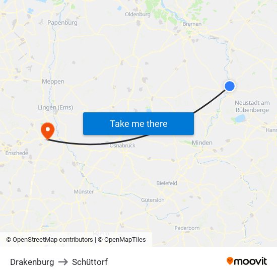 Drakenburg to Schüttorf map