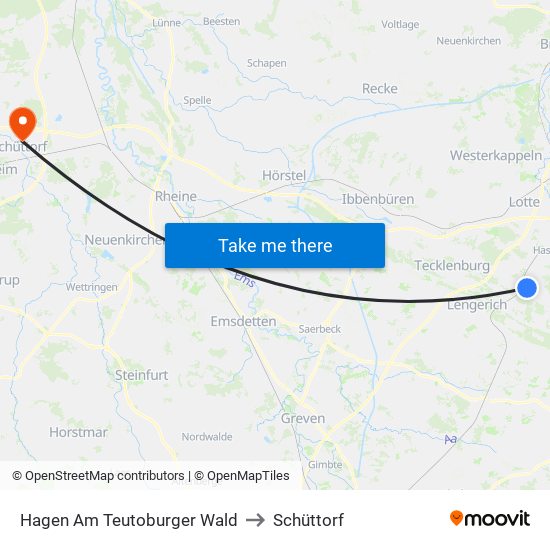 Hagen Am Teutoburger Wald to Schüttorf map