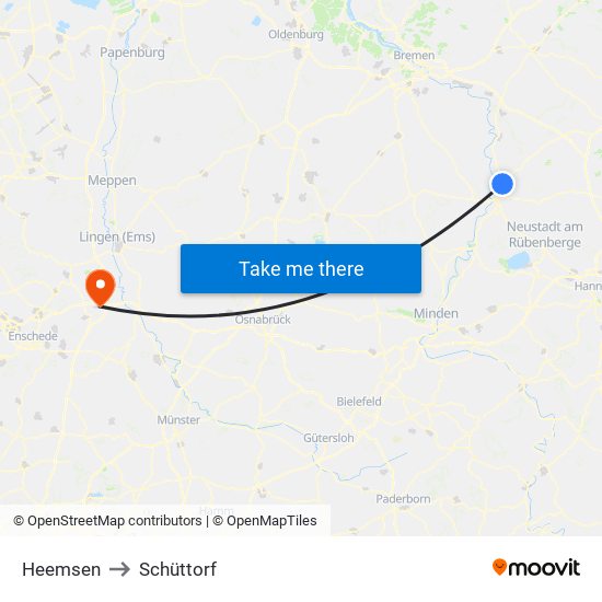 Heemsen to Schüttorf map