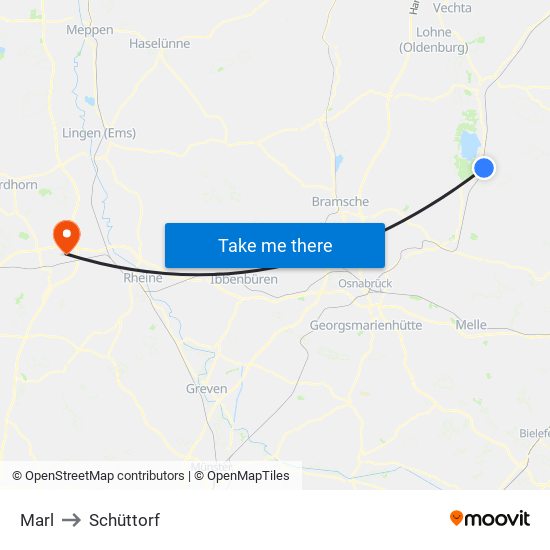 Marl to Schüttorf map