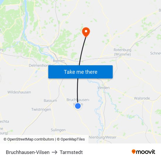 Bruchhausen-Vilsen to Tarmstedt map