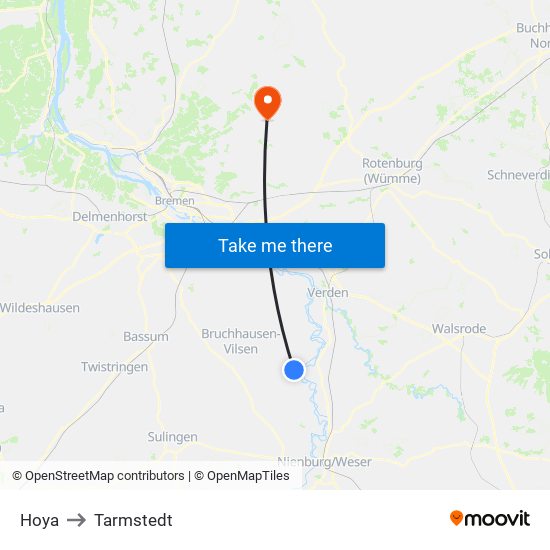 Hoya to Tarmstedt map