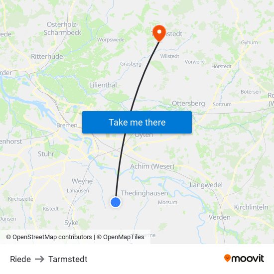 Riede to Tarmstedt map