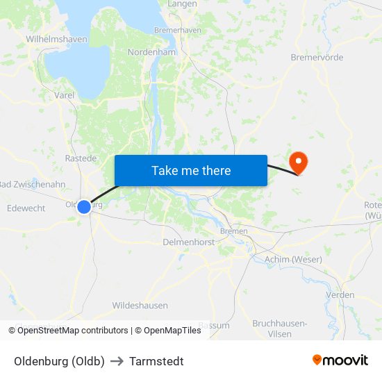 Oldenburg (Oldb) to Tarmstedt map