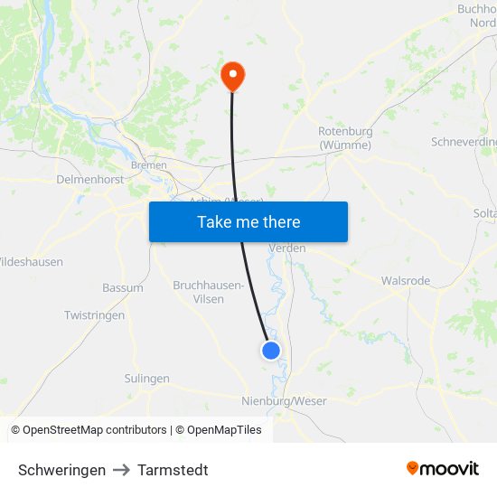 Schweringen to Tarmstedt map