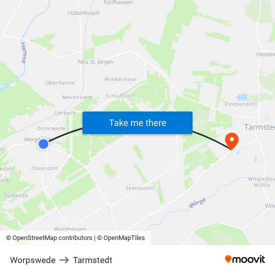 Worpswede to Tarmstedt map