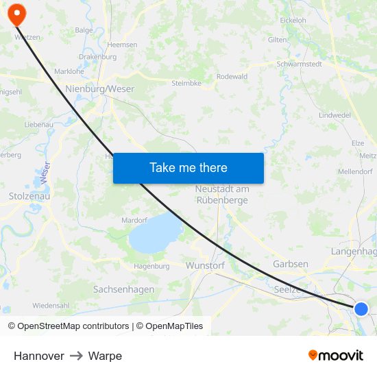 Hannover to Warpe map