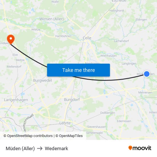 Müden (Aller) to Wedemark map